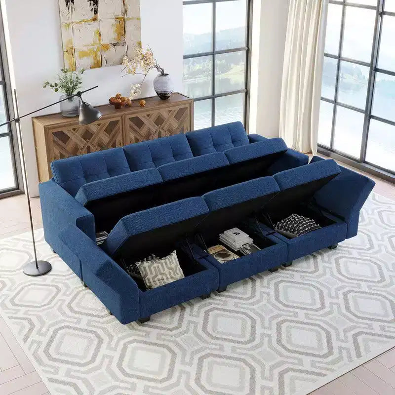 Belffin Modular Weave Sleeper Sofa with Storage Seat (6 Seats + 7 Sides)