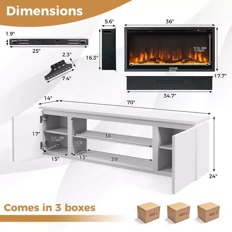 Costway Fireplace TV Stand for TVs up to 80 with Electric Fireplace 3 Adjustable Shelves Black/White