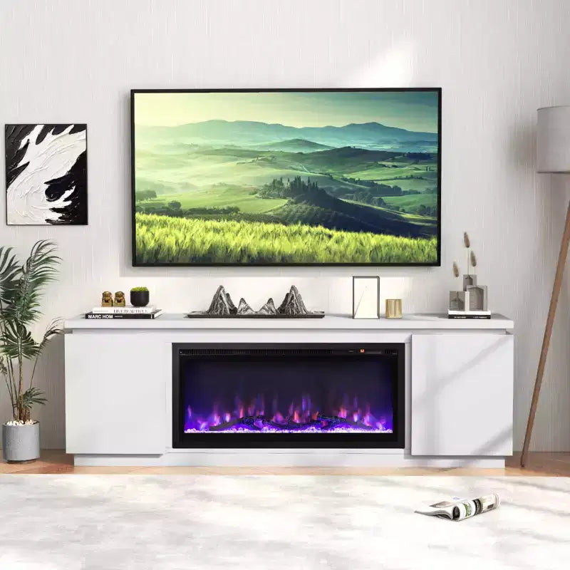 Costway Fireplace TV Stand for TVs up to 80 with Electric Fireplace 3 Adjustable Shelves Black/White