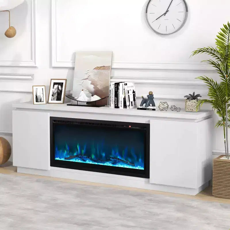 Costway Fireplace TV Stand for TVs up to 80 with Electric Fireplace 3 Adjustable Shelves Black/White