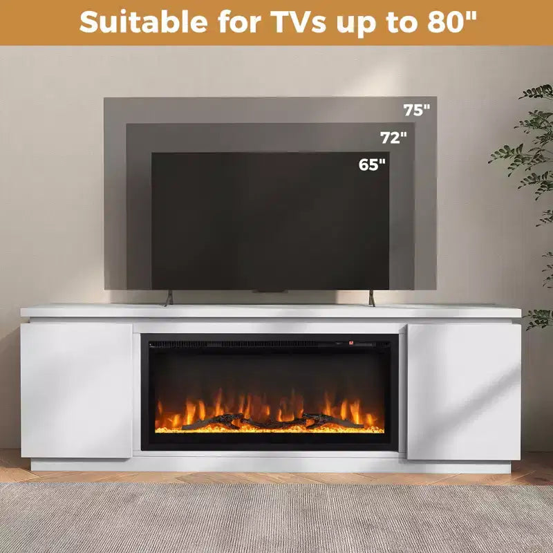 Costway Fireplace TV Stand for TVs up to 80 with Electric Fireplace 3 Adjustable Shelves Black/White
