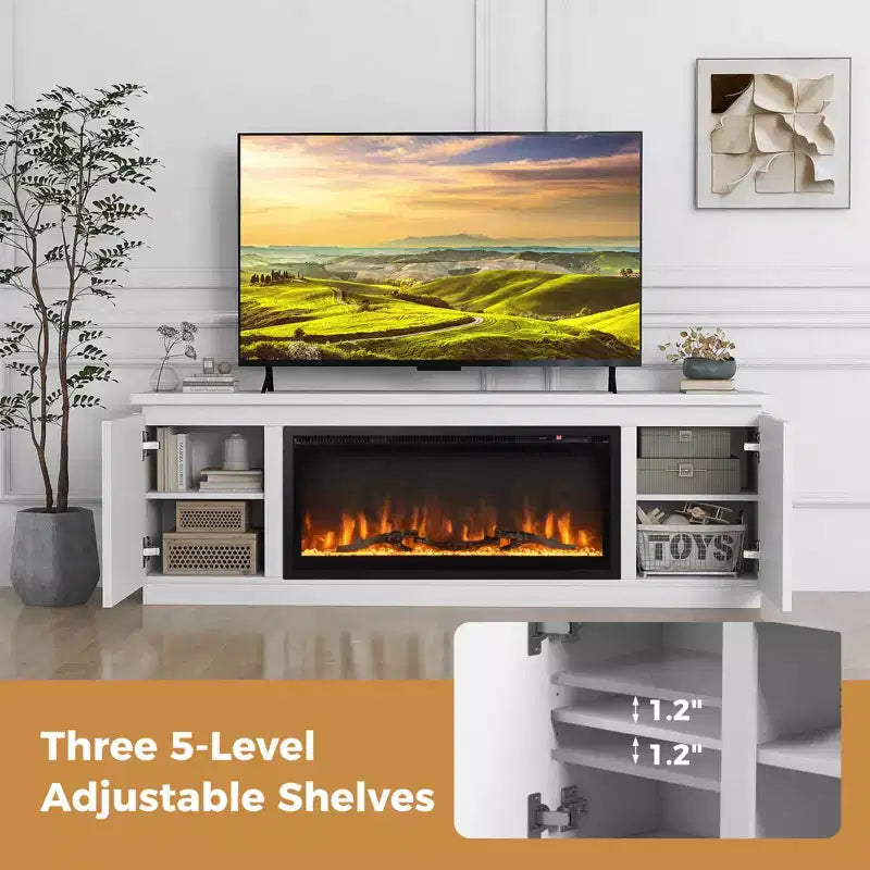 Costway Fireplace TV Stand for TVs up to 80 with Electric Fireplace 3 Adjustable Shelves Black/White