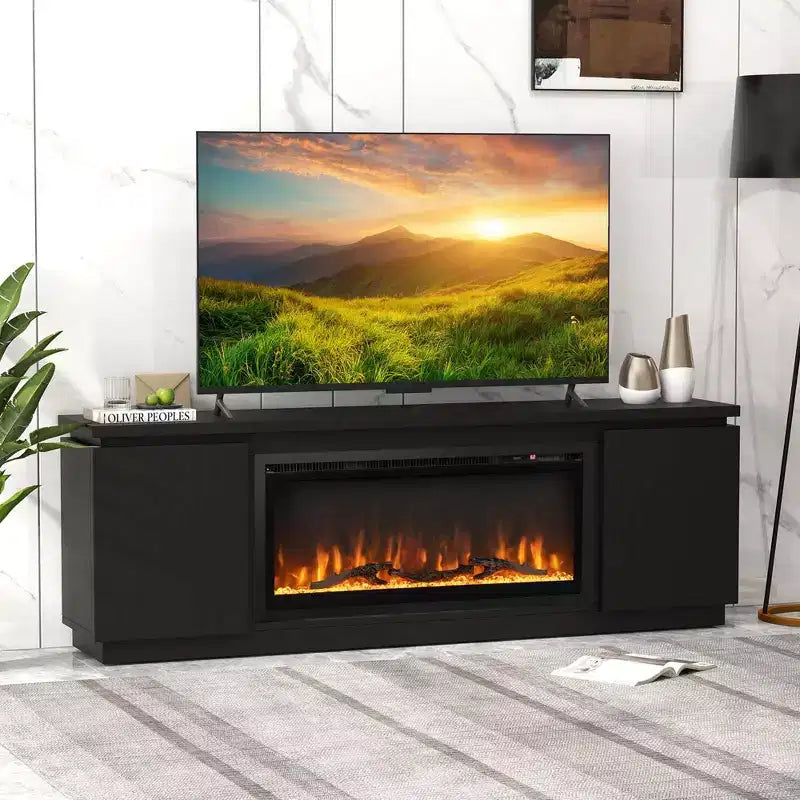 Costway Fireplace TV Stand for TVs up to 80 with Electric Fireplace 3 Adjustable Shelves Black/White
