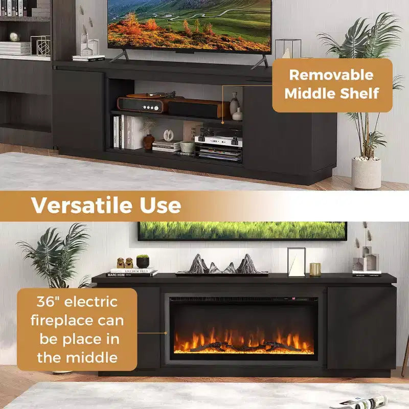 Costway Fireplace TV Stand for TVs up to 80 with Electric Fireplace 3 Adjustable Shelves Black/White