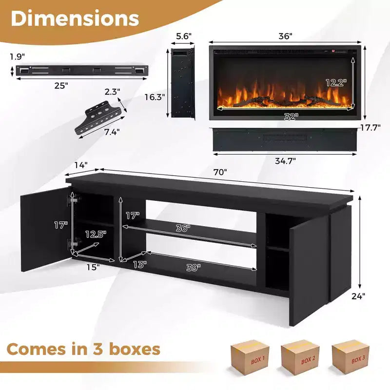 Costway Fireplace TV Stand for TVs up to 80 with Electric Fireplace 3 Adjustable Shelves Black/White