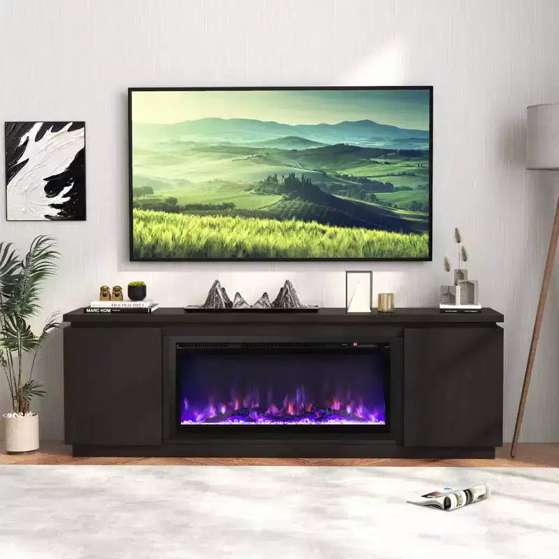 Costway Fireplace TV Stand for TVs up to 80 with Electric Fireplace 3 Adjustable Shelves Black/White