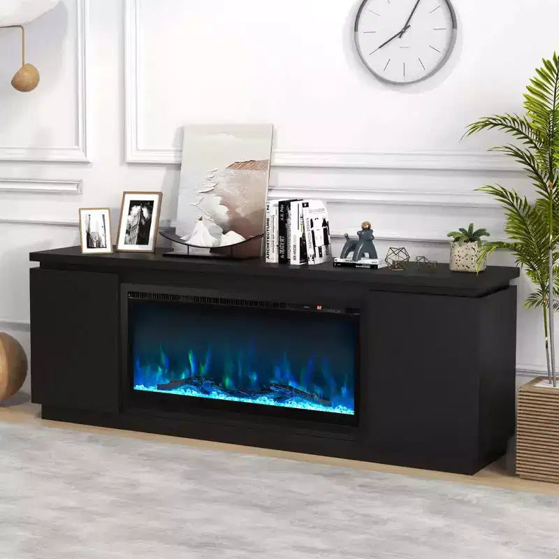 Costway Fireplace TV Stand for TVs up to 80 with Electric Fireplace 3 Adjustable Shelves Black/White