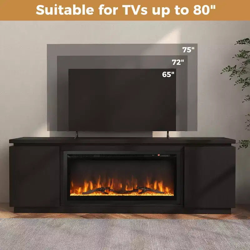 Costway Fireplace TV Stand for TVs up to 80 with Electric Fireplace 3 Adjustable Shelves Black/White