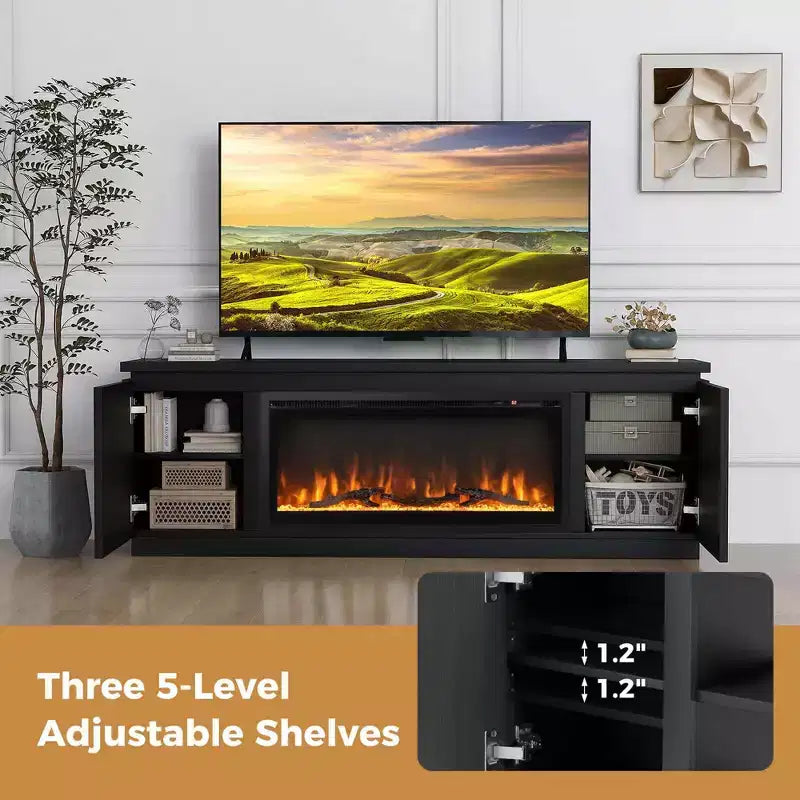 Costway Fireplace TV Stand for TVs up to 80 with Electric Fireplace 3 Adjustable Shelves Black/White