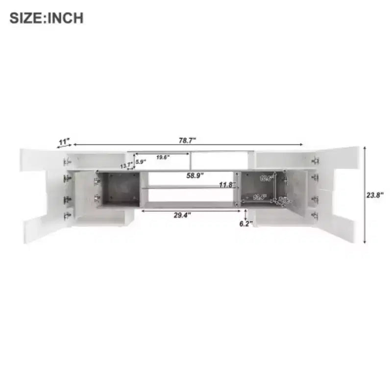 88'' TV Stand with 2 LED-Illuminated Shelves, High Gloss Entertainment Center, Color-Changing LED Cabinet for Living Room