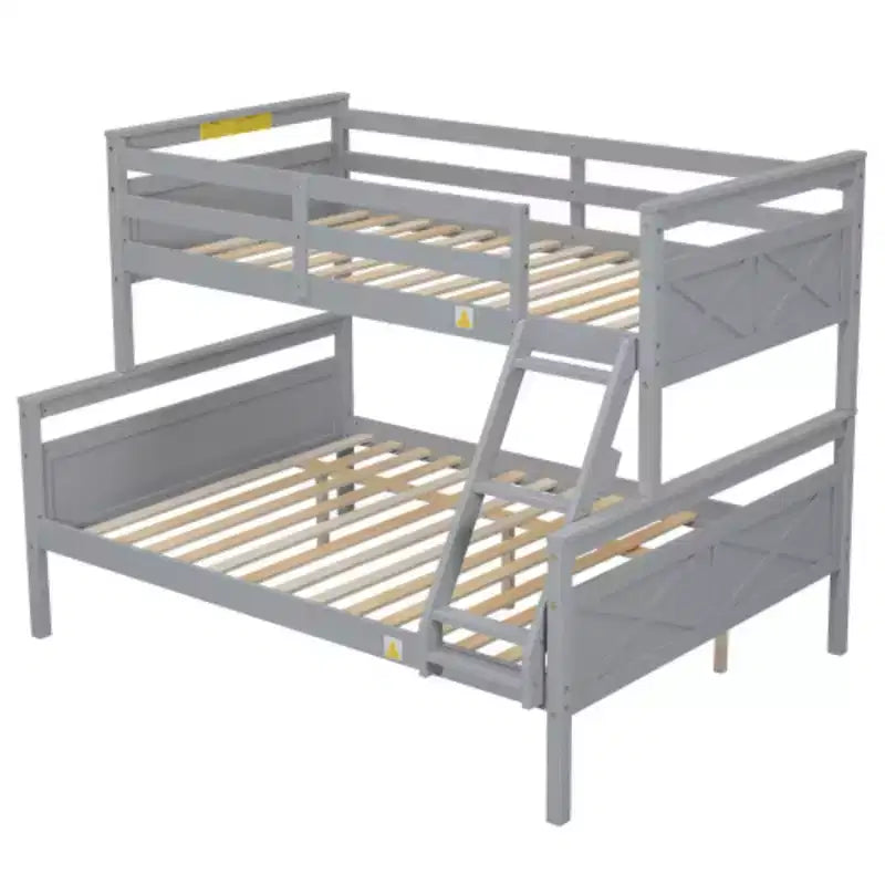 Twin over Full Bunk Bed with ladder, Safety Guardrail, Perfect for Bedroom, Gray