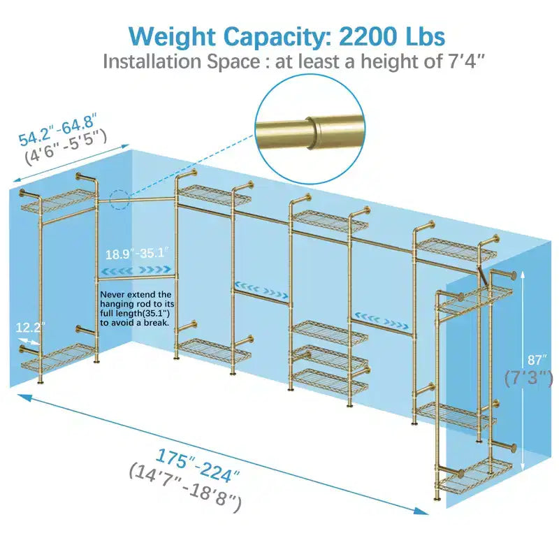 Timate U4 U Shape Garment Rack Heavy Duty Clothes Rack, Expandable Clothing Rack Wall Mounted Closet Extra Large Walk in Closet System
