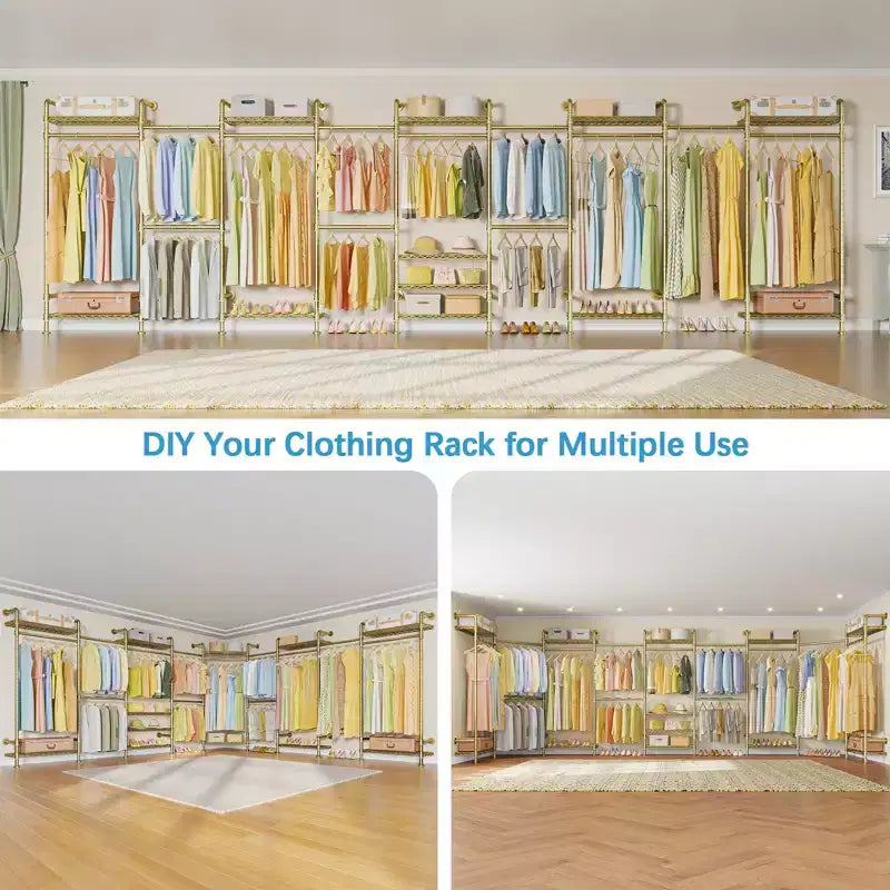 Timate U4 U Shape Garment Rack Heavy Duty Clothes Rack, Expandable Clothing Rack Wall Mounted Closet Extra Large Walk in Closet System