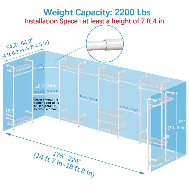 Timate U4 U Shape Garment Rack Heavy Duty Clothes Rack, Expandable Clothing Rack Wall Mounted Closet Extra Large Walk in Closet System