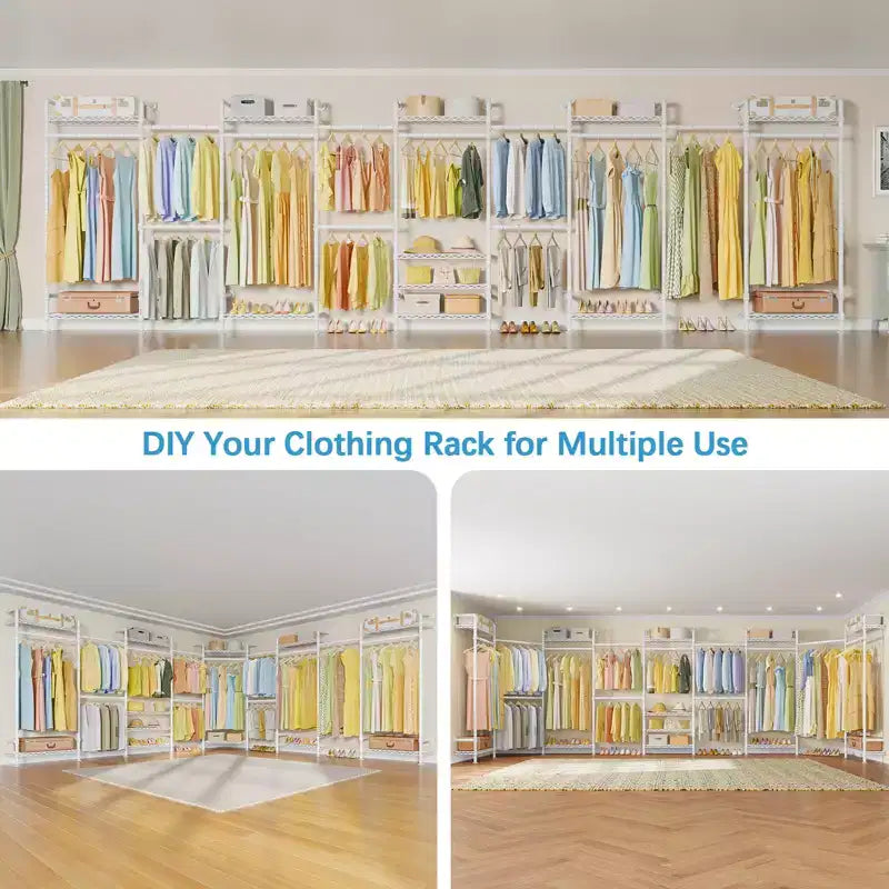 Timate U4 U Shape Garment Rack Heavy Duty Clothes Rack, Expandable Clothing Rack Wall Mounted Closet Extra Large Walk in Closet System