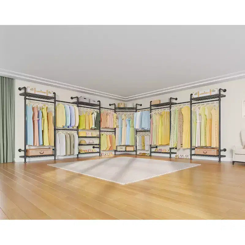 Timate U4 U Shape Garment Rack Heavy Duty Clothes Rack, Expandable Clothing Rack Wall Mounted Closet Extra Large Walk in Closet System