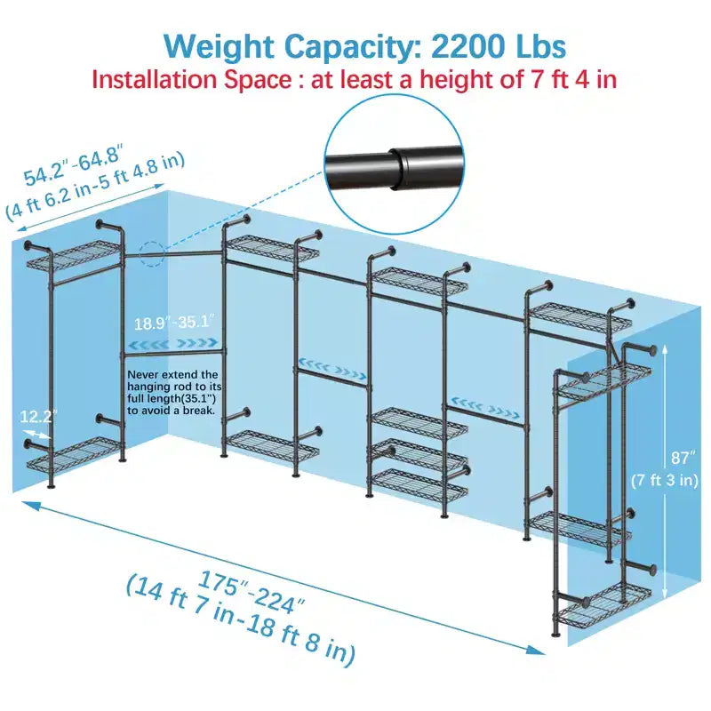 Timate U4 U Shape Garment Rack Heavy Duty Clothes Rack, Expandable Clothing Rack Wall Mounted Closet Extra Large Walk in Closet System
