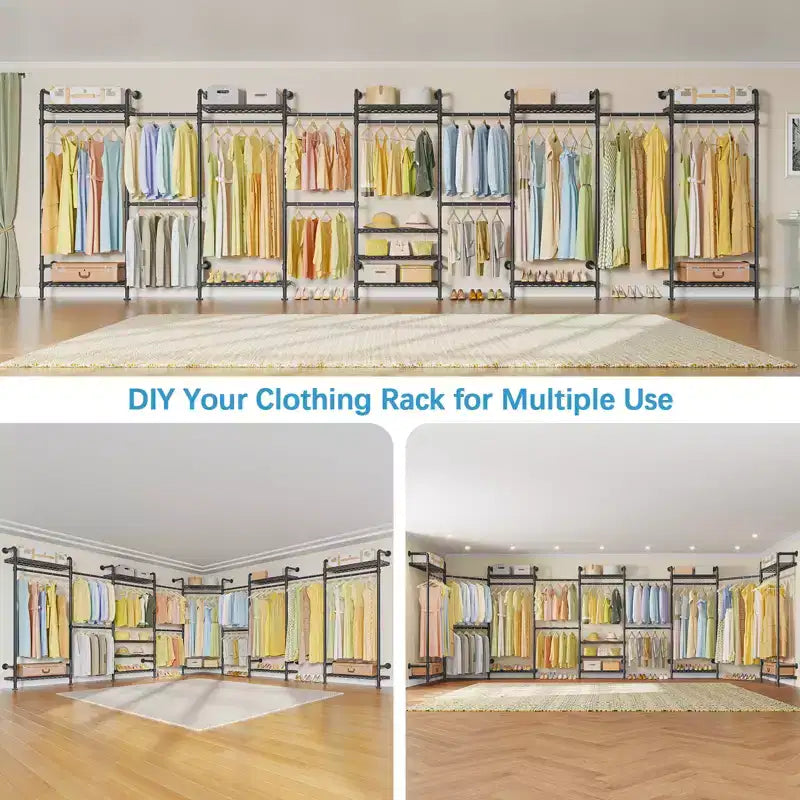 Timate U4 U Shape Garment Rack Heavy Duty Clothes Rack, Expandable Clothing Rack Wall Mounted Closet Extra Large Walk in Closet System