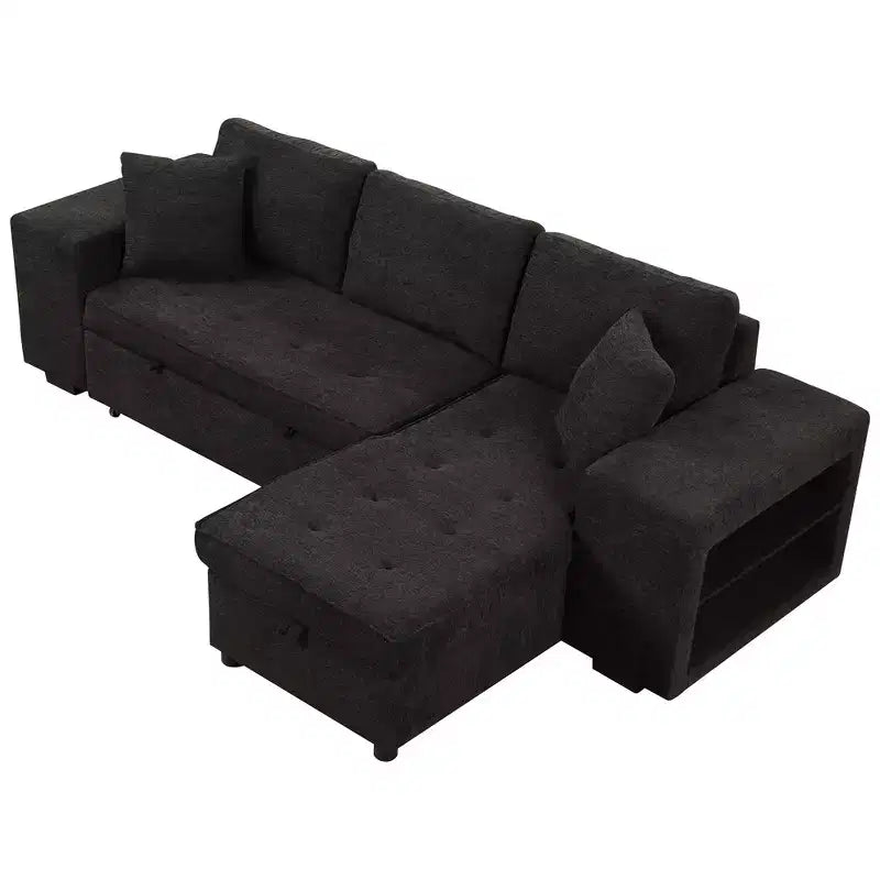 104.5 Reversible L-Shape Sectional Sleeper Sofa with Storage Chaise & 2 Stools - Convertible 3-Seat Sofa Bed for Living Room