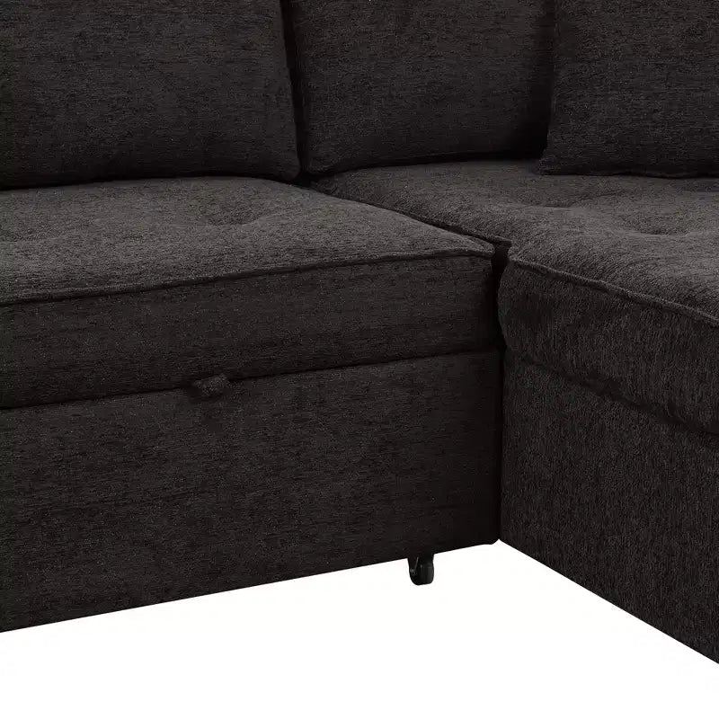 104.5 Reversible L-Shape Sectional Sleeper Sofa with Storage Chaise & 2 Stools - Convertible 3-Seat Sofa Bed for Living Room