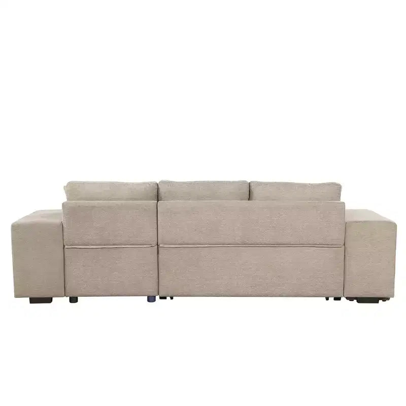 104.5 Reversible L-Shape Sectional Sleeper Sofa with Storage Chaise & 2 Stools - Convertible 3-Seat Sofa Bed for Living Room