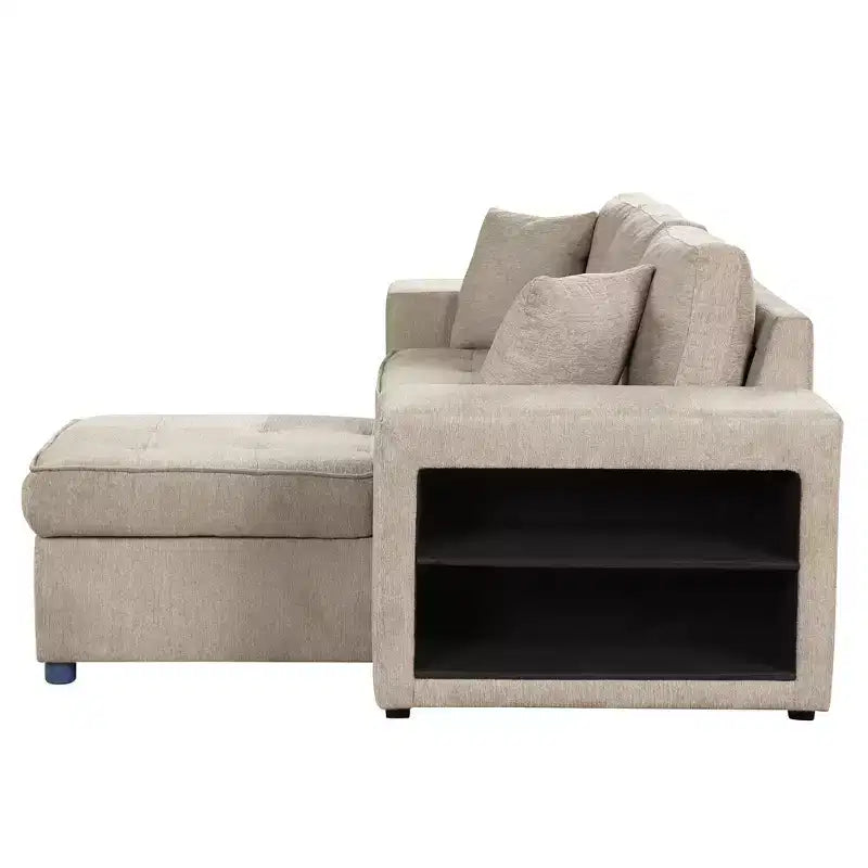 104.5 Reversible L-Shape Sectional Sleeper Sofa with Storage Chaise & 2 Stools - Convertible 3-Seat Sofa Bed for Living Room