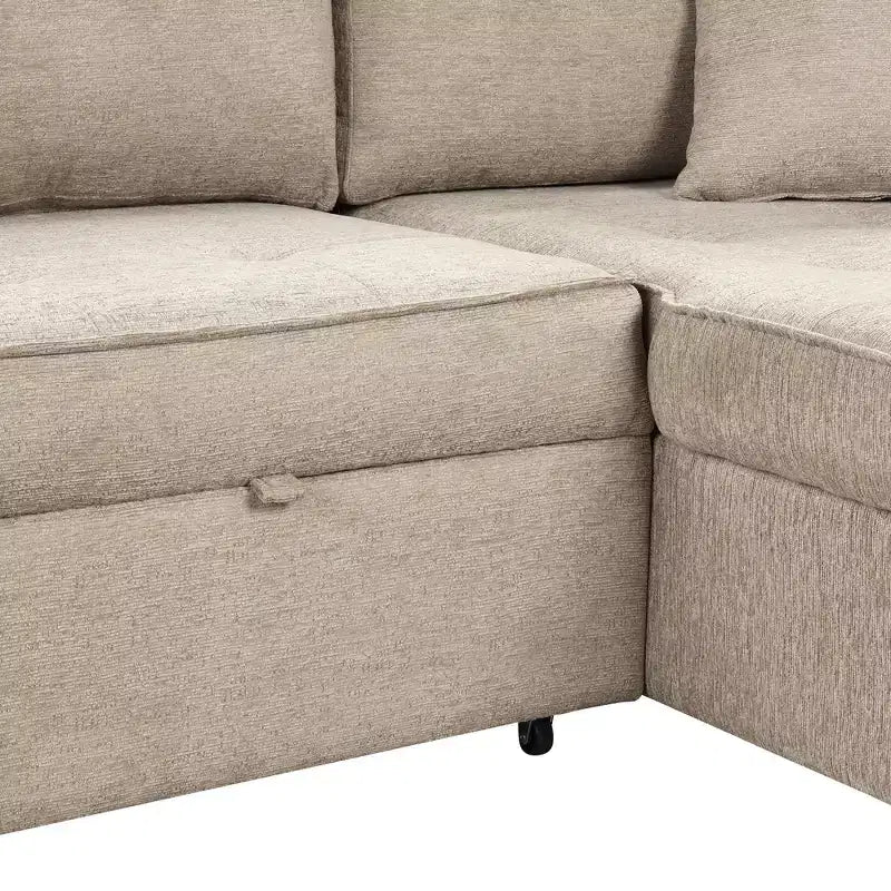 104.5 Reversible L-Shape Sectional Sleeper Sofa with Storage Chaise & 2 Stools - Convertible 3-Seat Sofa Bed for Living Room