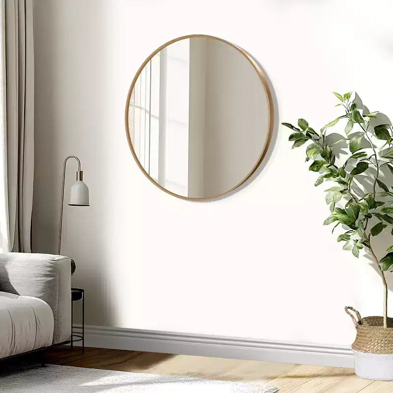 Circular Wall Mirror with Thin Edge in Gold Color, Aluminum Alloy