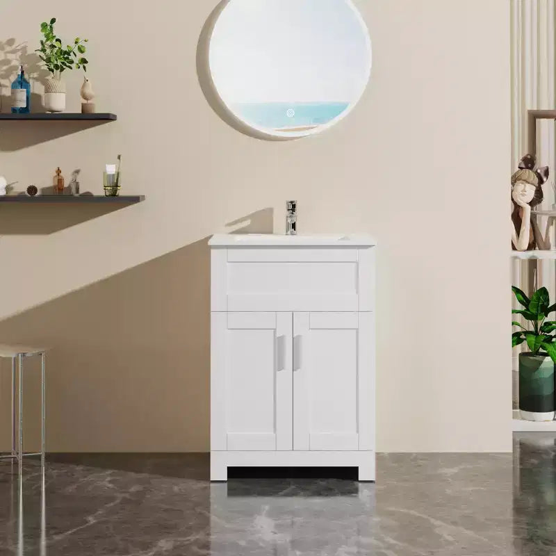 24 Sink Bathroom Vanity Laundry Cabinet Combo, White