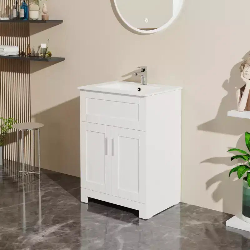 24 Sink Bathroom Vanity Laundry Cabinet Combo, White