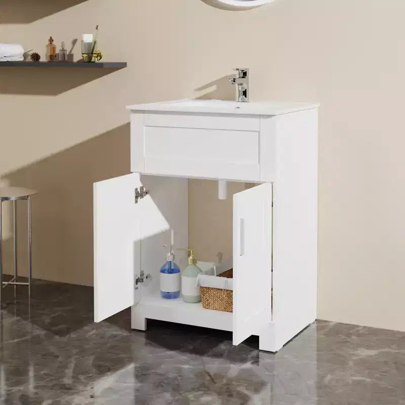 24 Sink Bathroom Vanity Laundry Cabinet Combo, White