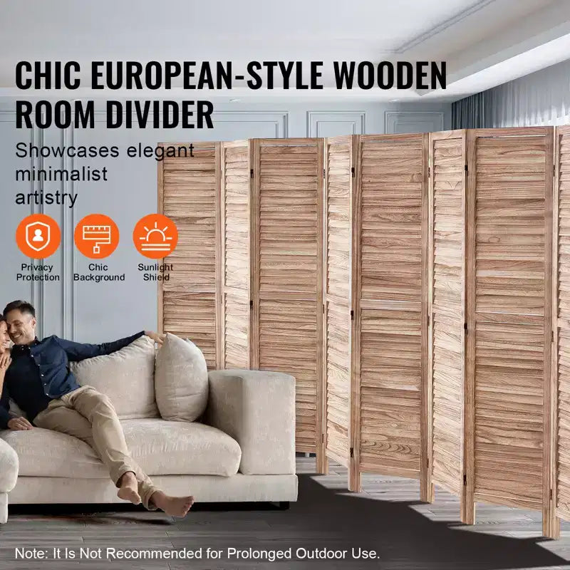 VEVOR Wood Room Divider, 8 Panel Wood Folding Privacy Screen, 66.9 Inches Tall Indoor Louvered Partition Divider, Portable Decoration Screen