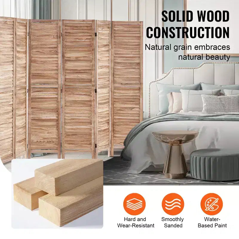 VEVOR Wood Room Divider, 8 Panel Wood Folding Privacy Screen, 66.9 Inches Tall Indoor Louvered Partition Divider, Portable Decoration Screen