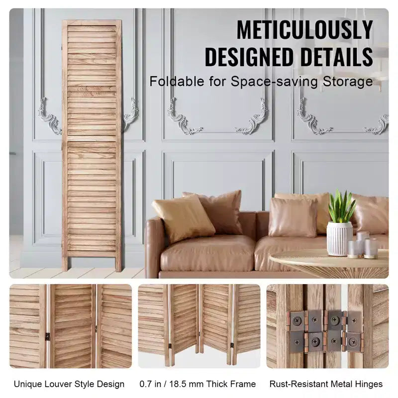 VEVOR Wood Room Divider, 8 Panel Wood Folding Privacy Screen, 66.9 Inches Tall Indoor Louvered Partition Divider, Portable Decoration Screen