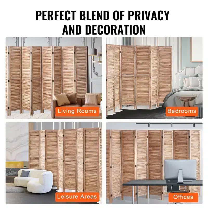 VEVOR Wood Room Divider, 8 Panel Wood Folding Privacy Screen, 66.9 Inches Tall Indoor Louvered Partition Divider, Portable Decoration Screen