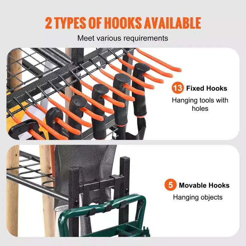 VEVOR Garden Tool Organizer, 16 Slots with Hooks, Yard Tool Tower Rack with Wheels for Garage Organization and Storage, Hold Long-Handled Tool/Rake