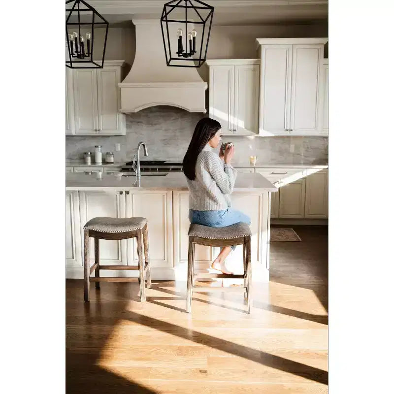 Maven Lane Adrien Backless Saddle Counter Stool with Fabric Upholstery 26