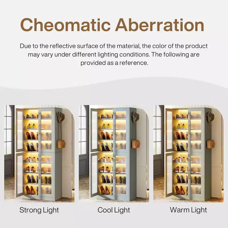 MAYEERTY LED-Lit White Bookcase, Remote-Controlled RGB Light Acrylic Door Display Cabinet