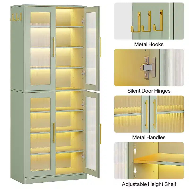 MAYEERTY LED-Lit White Bookcase, Remote-Controlled RGB Light Acrylic Door Display Cabinet