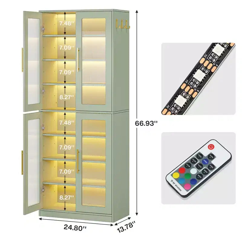 MAYEERTY LED-Lit White Bookcase, Remote-Controlled RGB Light Acrylic Door Display Cabinet