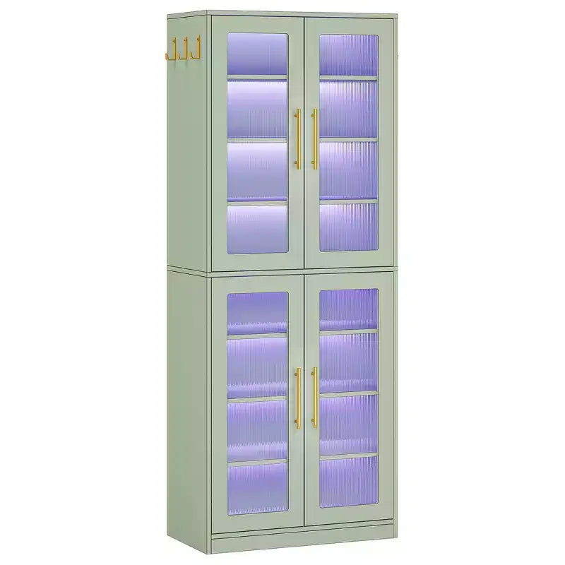 MAYEERTY LED-Lit White Bookcase, Remote-Controlled RGB Light Acrylic Door Display Cabinet