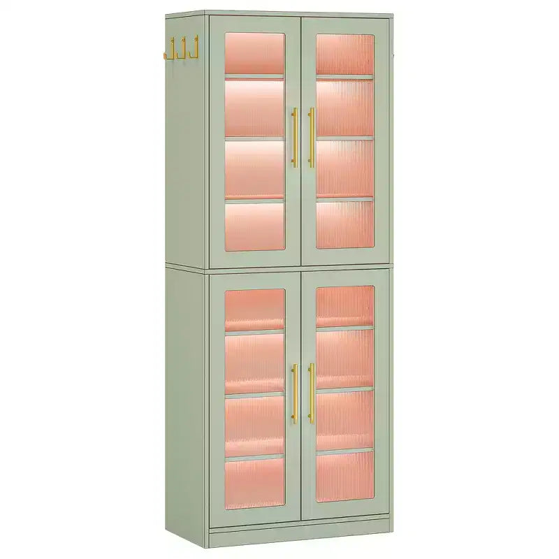 MAYEERTY LED-Lit White Bookcase, Remote-Controlled RGB Light Acrylic Door Display Cabinet