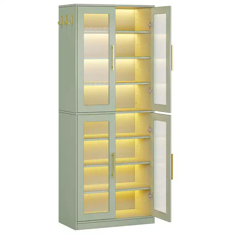 MAYEERTY LED-Lit White Bookcase, Remote-Controlled RGB Light Acrylic Door Display Cabinet
