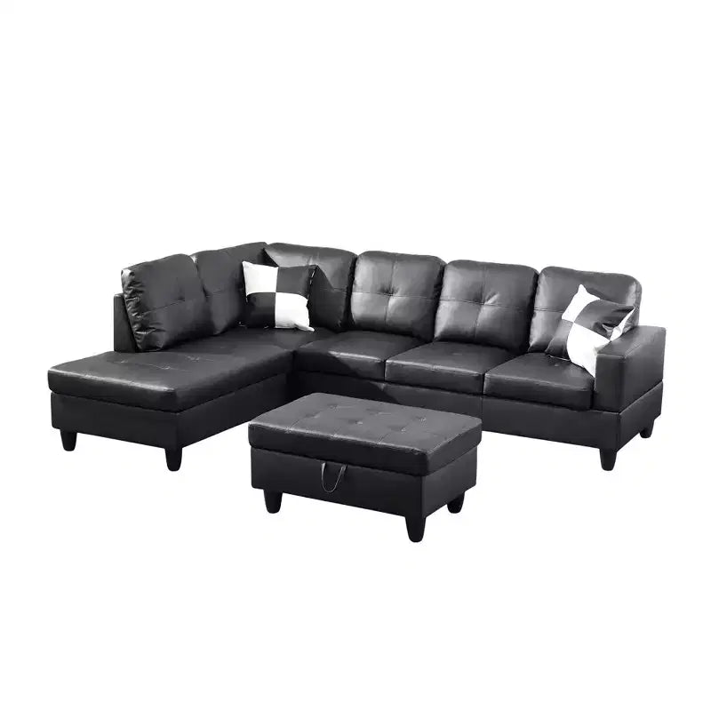 Contemporary Black Leather Sectional Sofa