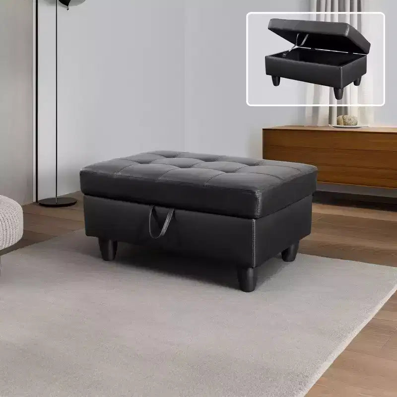 Contemporary Black Leather Sectional Sofa