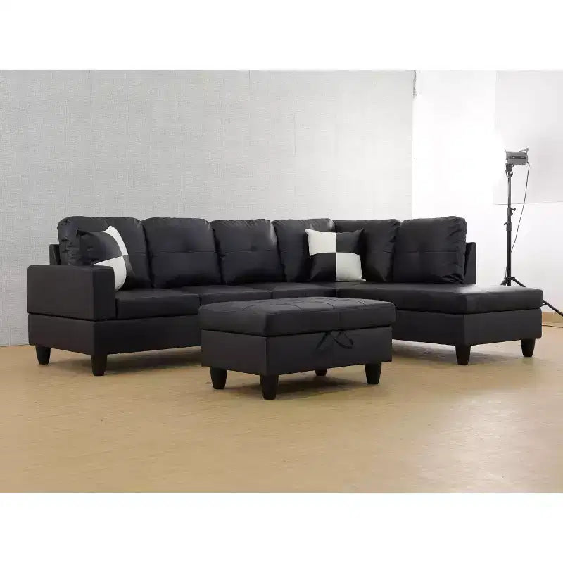 Contemporary Black Leather Sectional Sofa