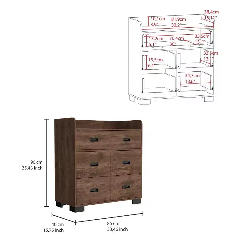 Okak 4-Drawer Dresser with One Double Drawer,Modern Chest of Drawers with Large Storage Space&Metal Rails,Superior Top