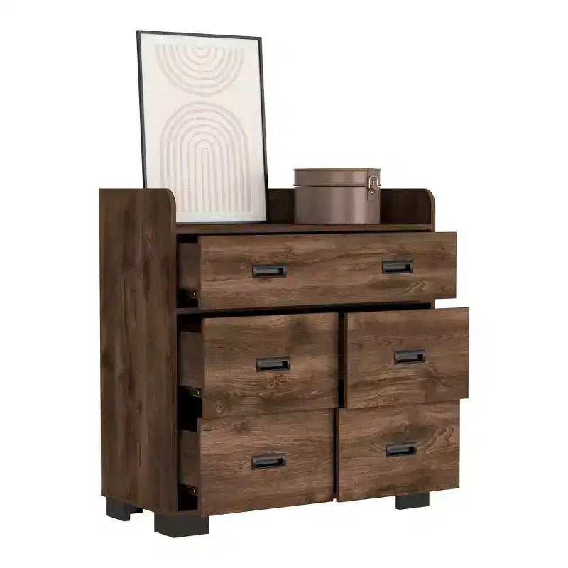 Okak 4-Drawer Dresser with One Double Drawer,Modern Chest of Drawers with Large Storage Space&Metal Rails,Superior Top