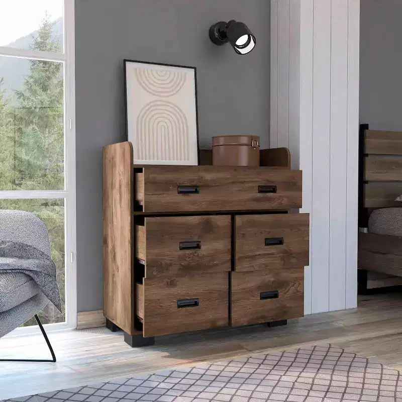 Okak 4-Drawer Dresser with One Double Drawer,Modern Chest of Drawers with Large Storage Space&Metal Rails,Superior Top