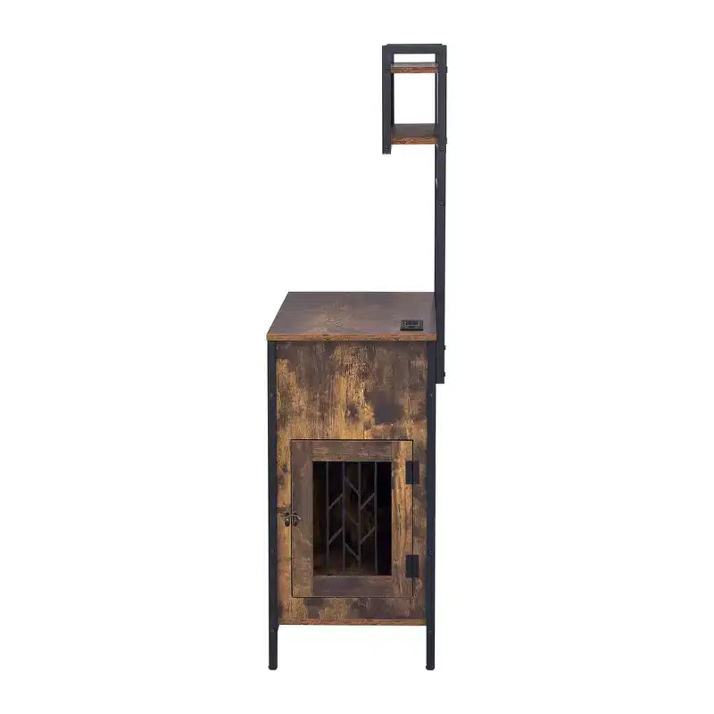 Dog Crate Furniture With Storage Shelves, Pet Friendly Kitchen Baker's Rack with Pet Crate, Dog Cage Coffee Bar Cabinet for Living Room Entryway